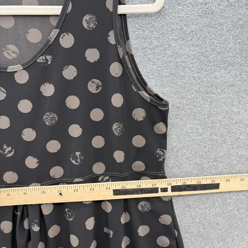 Porto San Francisco Dress Large Black Polka Dot Lagenlook Jersey Relaxed Pockets